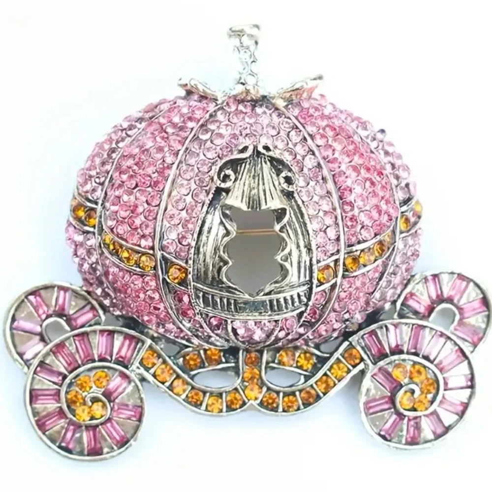 Diamond - Encrusted Pumpkin Coach Brooch - Picture 1 of 6